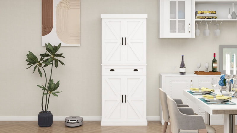 71" Kitchen Pantry Storage Cabinet with 4 Doors(2Doors with Racks)1 Drawer 2 Adjustable Shelves Freestanding Cupboard