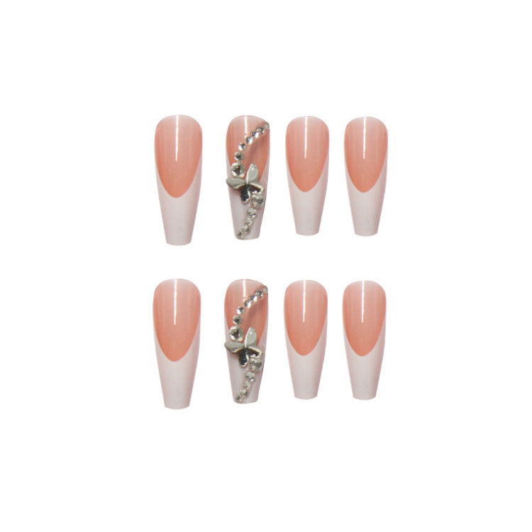 24 Pieces of Finished Fake Nails for Press-On French Ballet Manicure