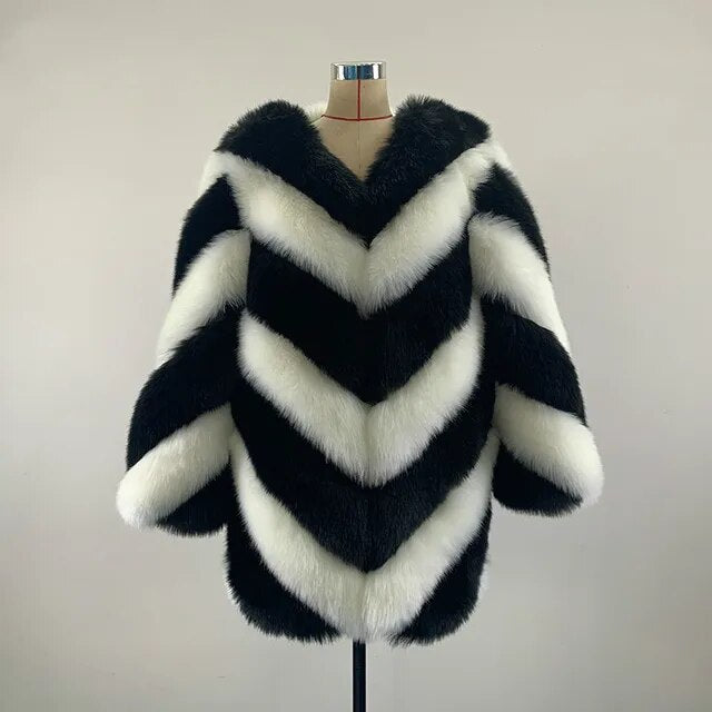 Lanxirui long winter faux fur coat with hood