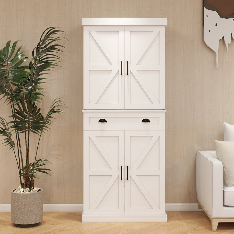 71" Kitchen Pantry Storage Cabinet with 4 Doors(2Doors with Racks)1 Drawer 2 Adjustable Shelves Freestanding Cupboard