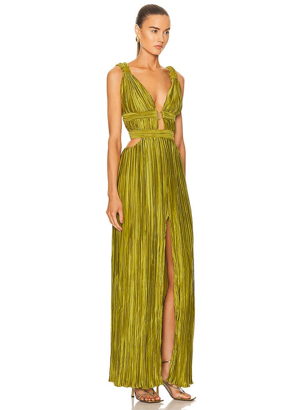 Sleeveless V Neck Hollow Out Long Dress