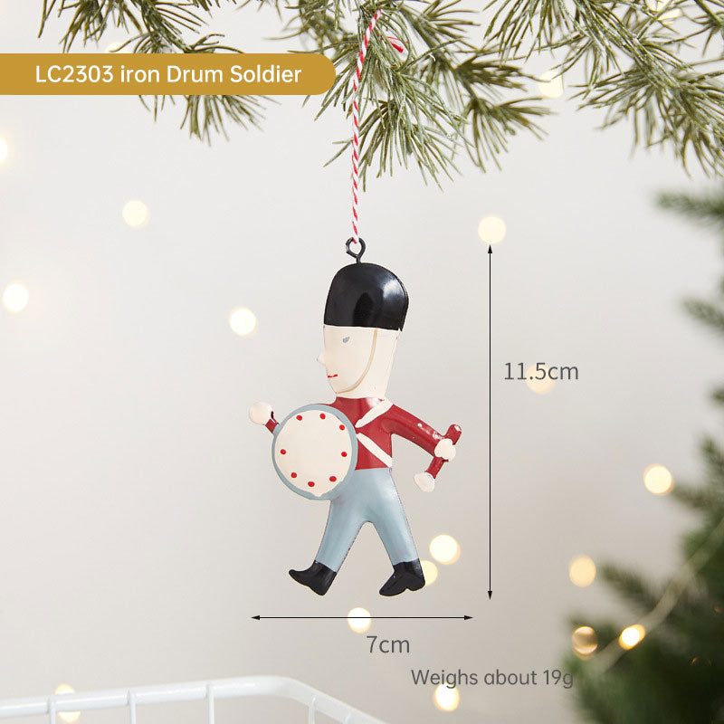 Christmas Tree Wrought Iron Painted Pendant Cute Cartoon Santa Claus Snowman Ornament Christmas Small Hanging Ornament