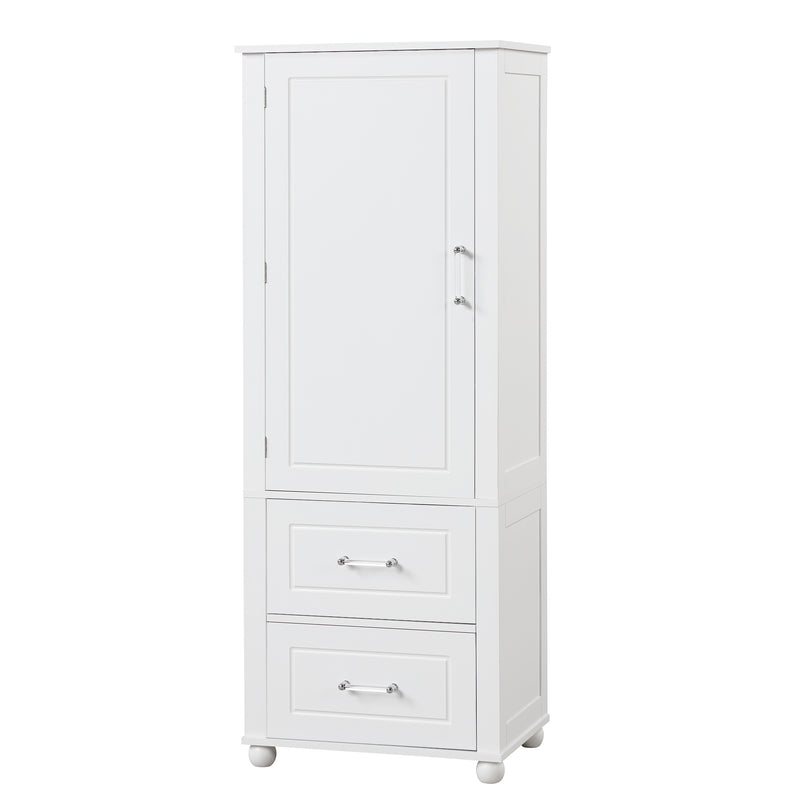 Tall Bathroom Storage Cabinet, Freestanding Storage Cabinet with Two Drawers and Adjustable Shelf, MDF Board  White