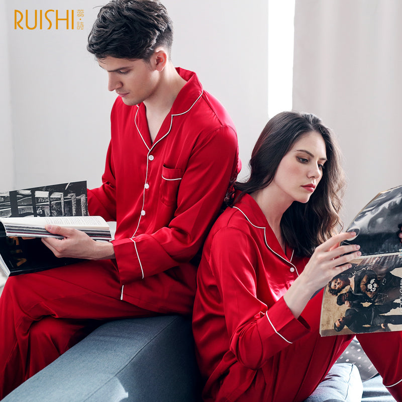 J&Q christmas couple matching silk pijamas home clothing