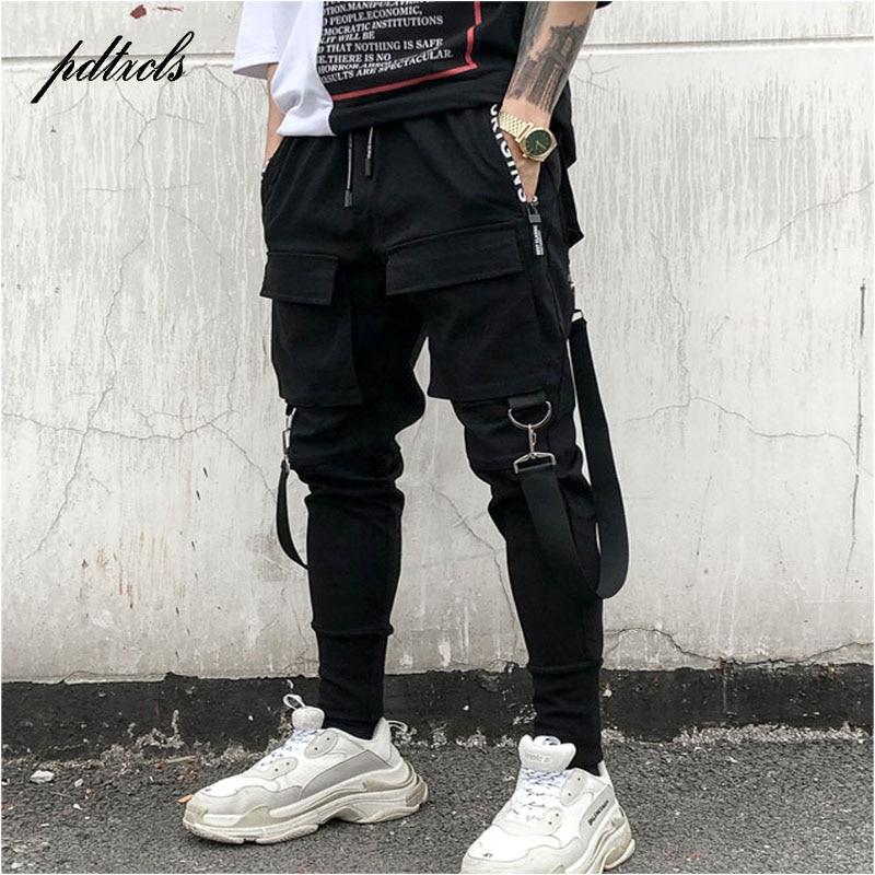 Side Pockets Chinos Men's Hip Hop Cargo Ripped Joggers Trousers