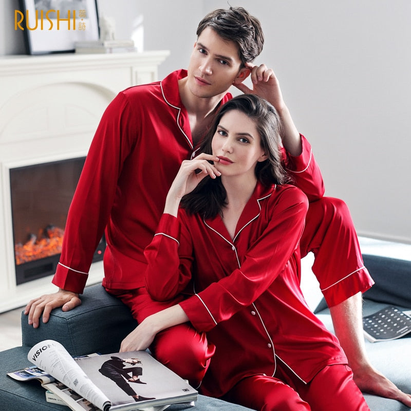 J&Q christmas couple matching silk pijamas home clothing