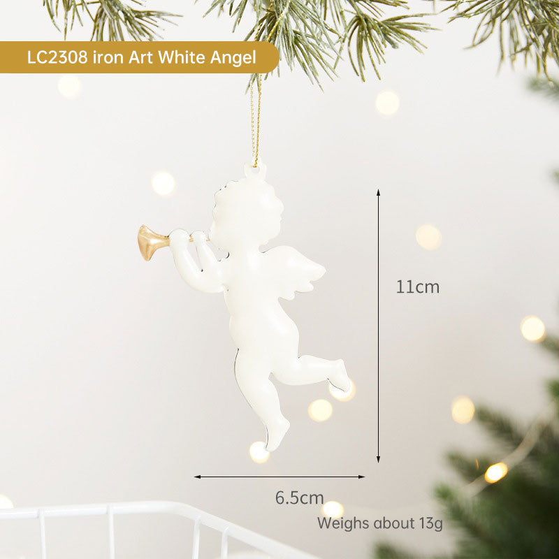 Christmas Tree Wrought Iron Painted Pendant Cute Cartoon Santa Claus Snowman Ornament Christmas Small Hanging Ornament