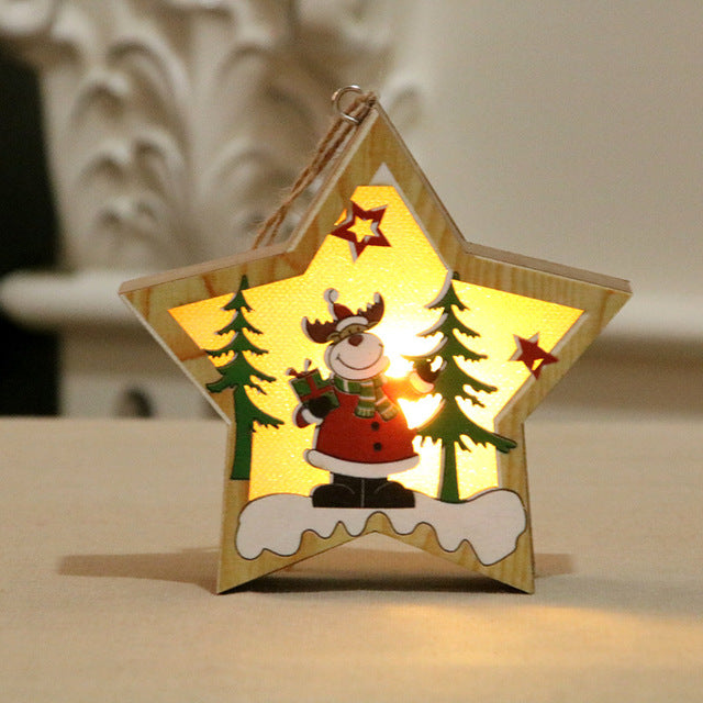 Christmas Decorations Wooden Luminous Pendants Christmas Tree Pendants