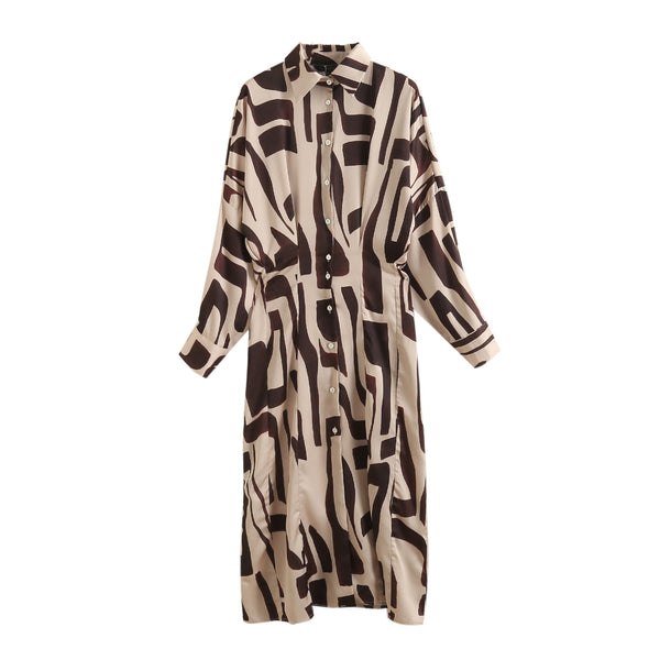 Fall New Slim Fit Geometric Print Shirt Dress