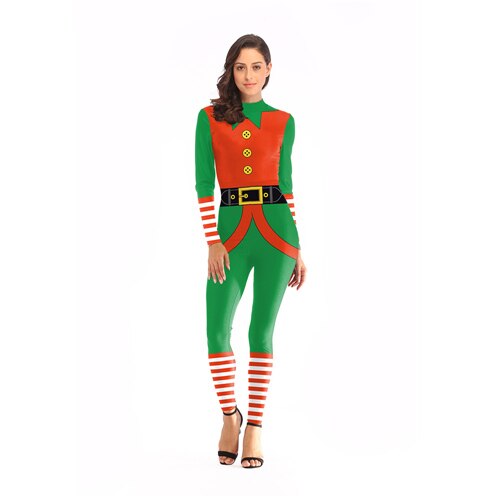 Belt Printed Jumpsuit Christmas Costume For Women
