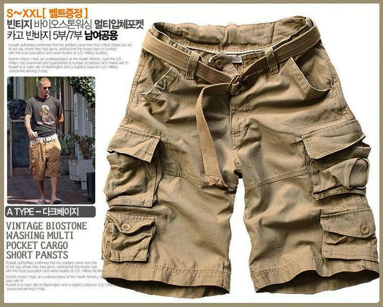 MISNIKI   Mens Shorts Casual Loose Knee-length Mens Cargo Shorts Within Belt S-3XL