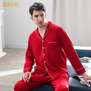 J&Q christmas couple matching silk pijamas home clothing