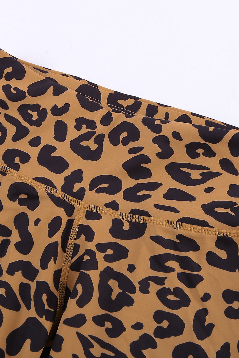 Brown Leopard Print Sports Bra Shorts Set
